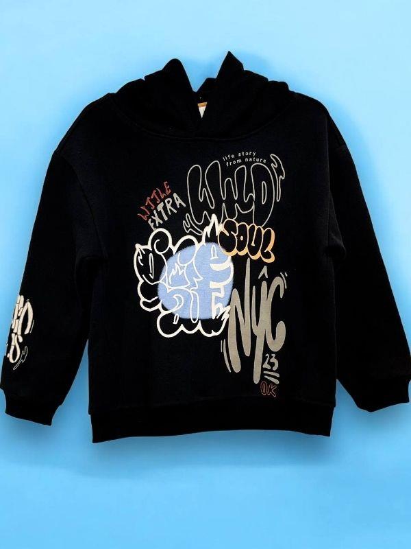 Erkek Çocuk Şardonlu 3 İplik Kumaş Kapüşonlu Sweatshirt