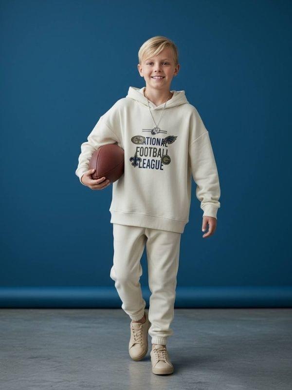 Erkek Çocuk Sırt Baskılı Football League Yazılı Kapüşonlu Sweatshirt