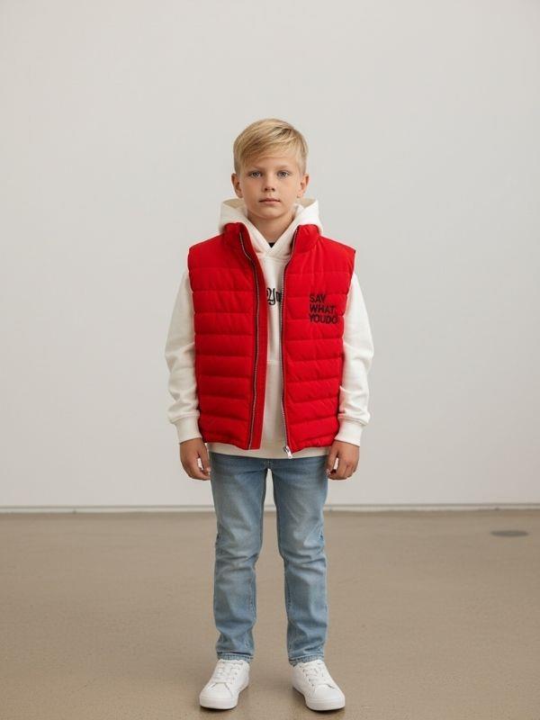 Erkek Çocuk Şişme Yelek T-shirt Jean Üçlü Şık Takım