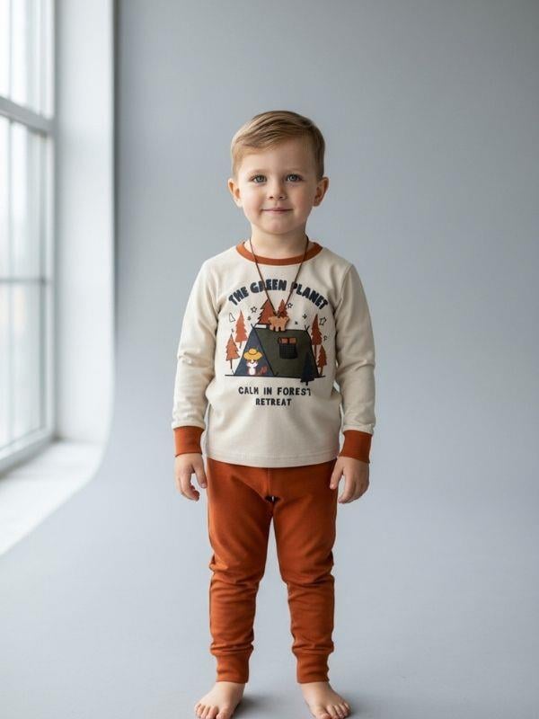 Erkek Çocuk The Green Planet Yazılı Uzun Kollu Pijama Takımı