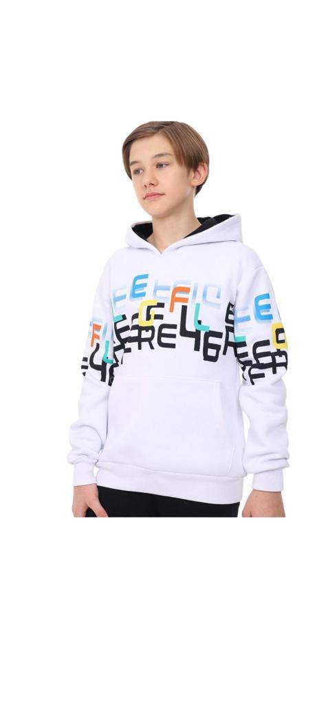 Erkek Çocuk Üç İplik Renkli Yazılı Kapüşonlu Sweatshirt
