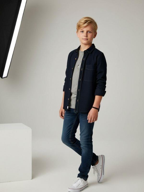 Erkek Çocuk Uzun Kollu Yumuşak Dokulu Denim Gömlek