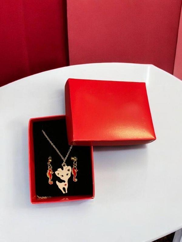 Kedi ve Deniz Atı Charmlı Tasarım Kolye Küpe Set