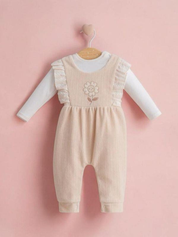 Kız Bebek 2 li Çiçek  İşlemeli Tulum