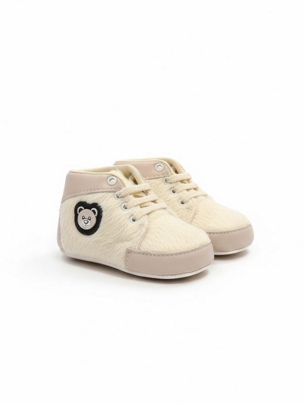 Kız Bebek Ayıcık Desenli Bağcıklı Ayakkabı Görünümlü Patik