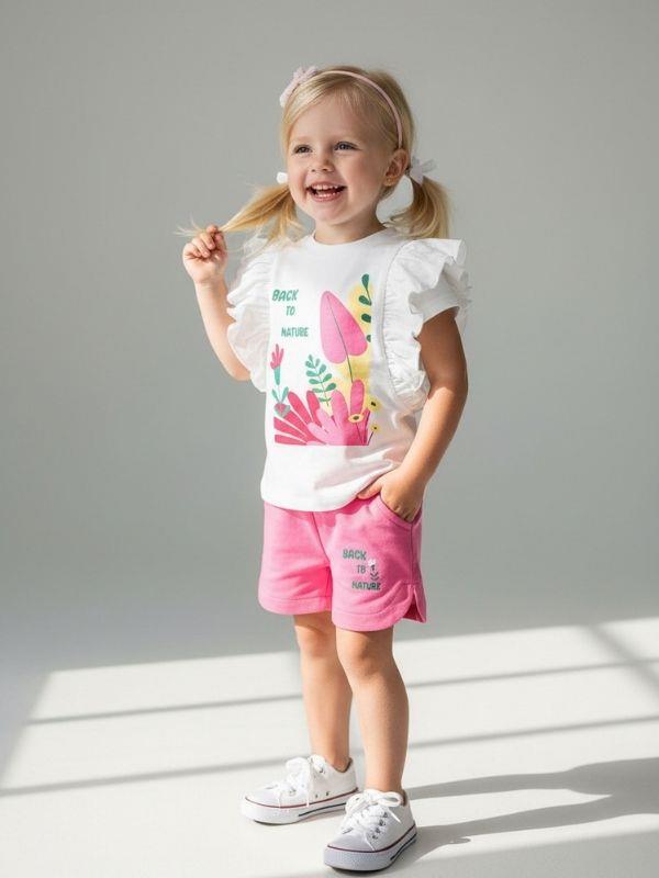 Kız Bebek Baskılı Fırfır Detaylı Şortlu Takım