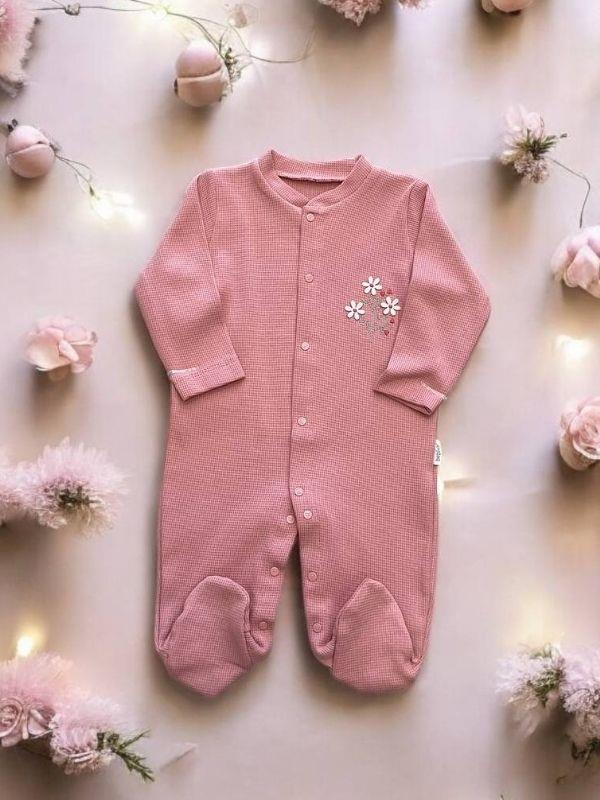 Kız Bebek Çiçek Desenli Çıtçıtlı Tulum