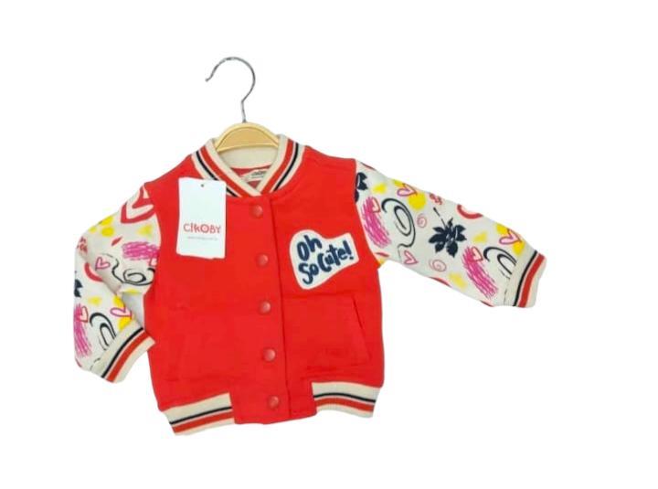 Kız Bebek Çocuk Kolları Desenli İçi şardonlu Kalın Kolej Hırka