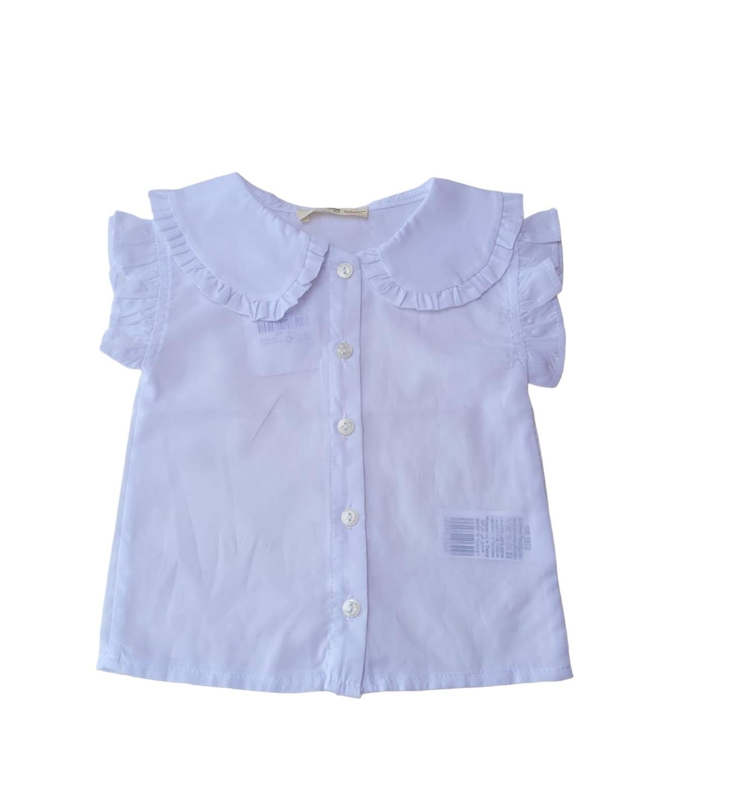 Kız Bebek Çocuk Pamuklu Düşük Kol Fırfırlı Gömlek