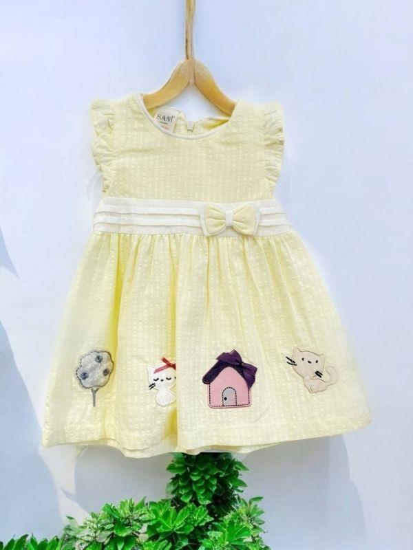 Kız Bebek Fiyonklu Patch Nakışlı Elbise