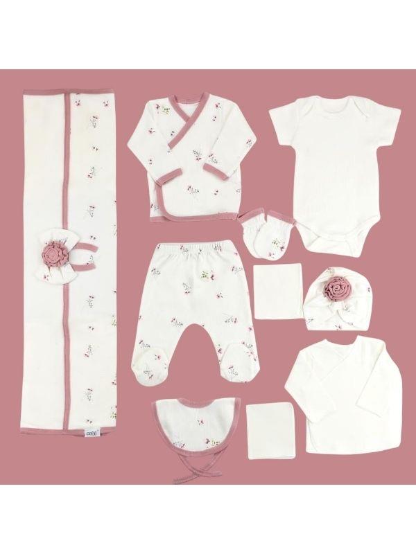 Kız Bebek Gül Desenli 10 lu Organik Hastane Çıkışı