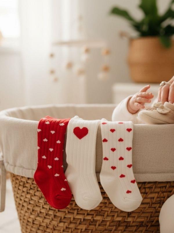 Kız Bebek Kalp Desenli Kutulu Hediyelik 3'lü Dizaltı Çorap Seti