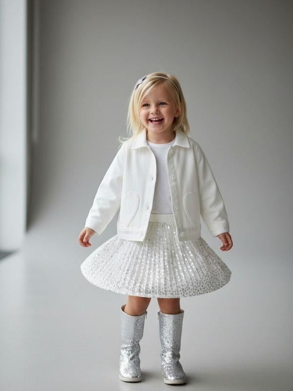 Kız Bebek Kalp Detaylı Cepli Düğmeli Ceket