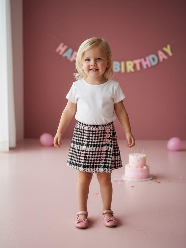 Kız Bebek Kazayağı Desenli Şort Etek