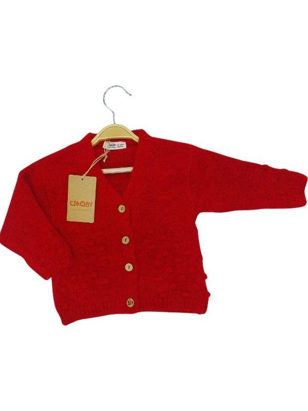 Kız Bebek Kırmızı Düğmeli Hırka