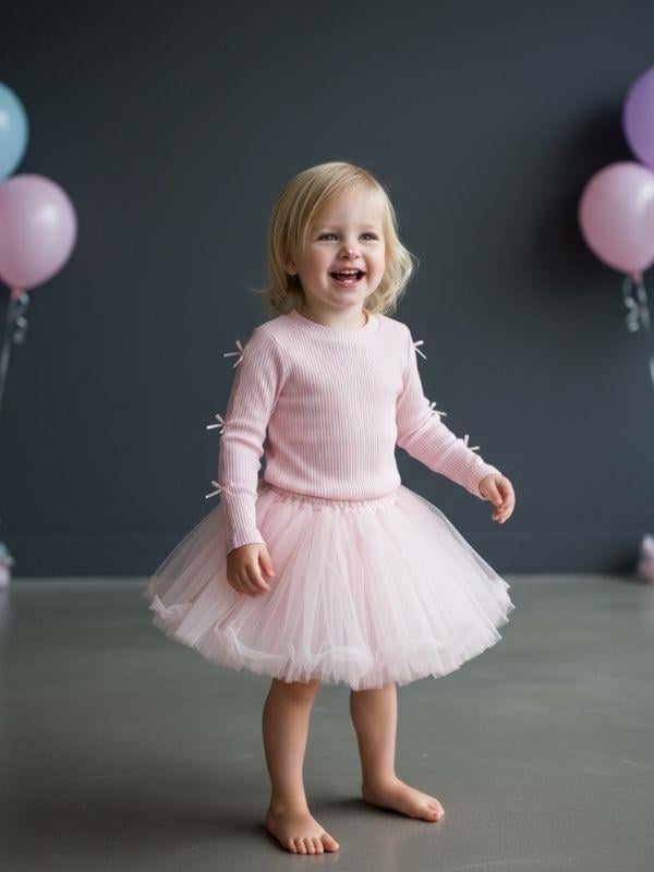 Kız Bebek Kolları Fiyonk Desenli Kaşkorse Bluz