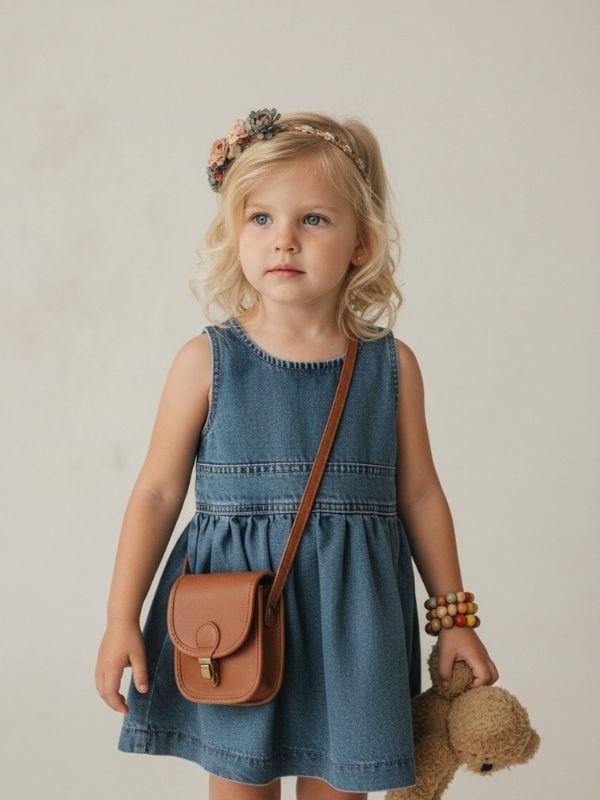 Kız Bebek Kolsuz Denim Elbise