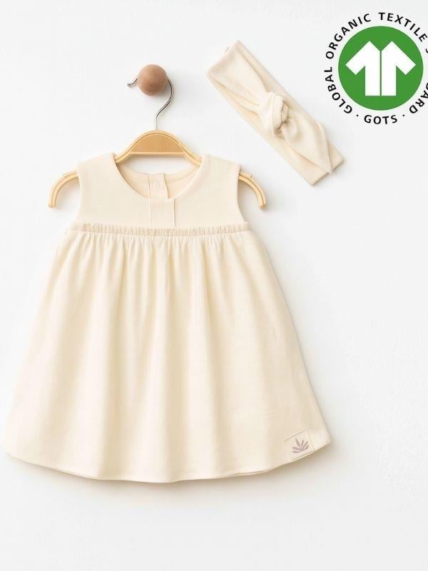 Kız Bebek Organik Pamuklu Bandanalı Kolsuz Elbise