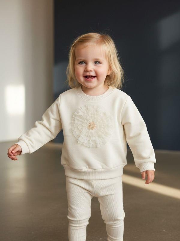 Kız Bebek Pamuklu Çiçek Detaylı Sweatshirt