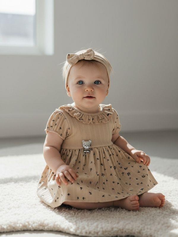 Kız Bebek Pamuklu Çıtçıt Detaylı Desenli Elbise
