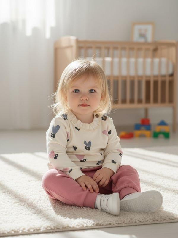 Kız Bebek Pamuklu Kalpli İkili Eşofman Takımı