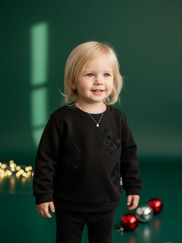 Kız Bebek Pamuklu Kelebek İşlemeli Sweatshirt