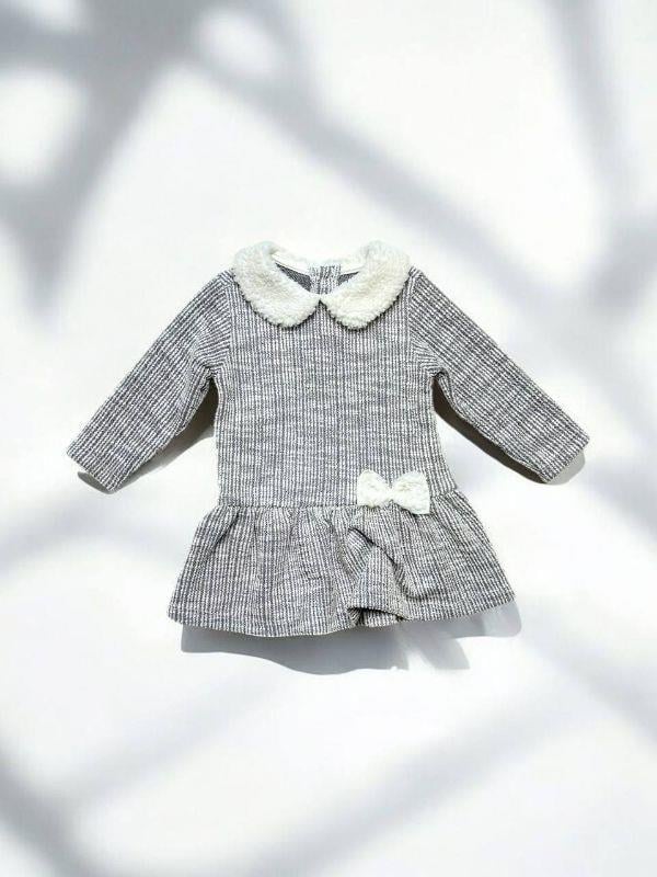 Kız Bebek Peluş Detaylı Desenli Elbise