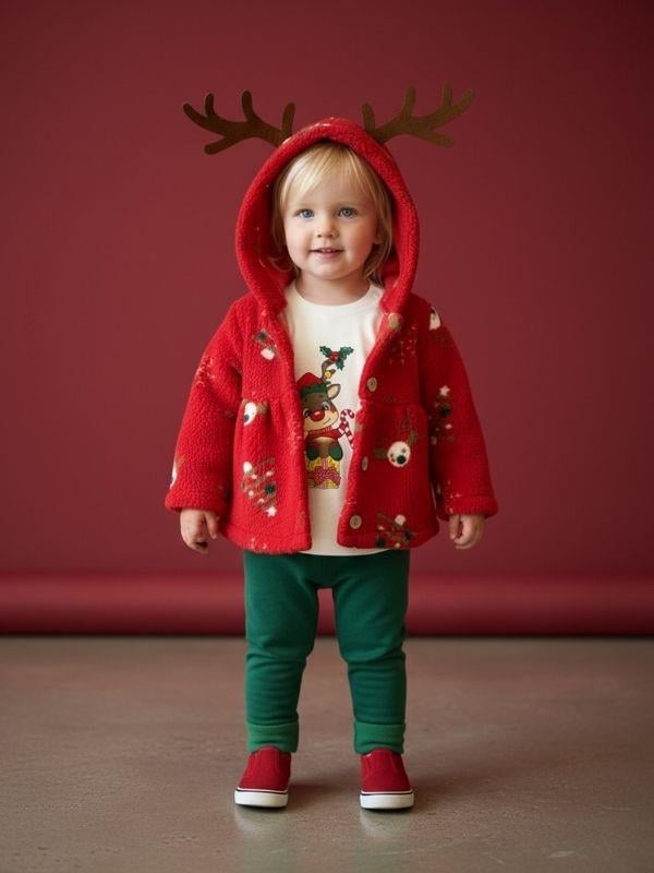 Kız Bebek Peluş Montlu Yılbaşı Temalı 3'lü Eşofman Takım