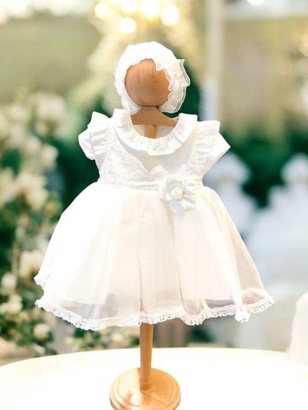 Kız Bebek Şapka Detaylı Çiçekli Abiye Elbise