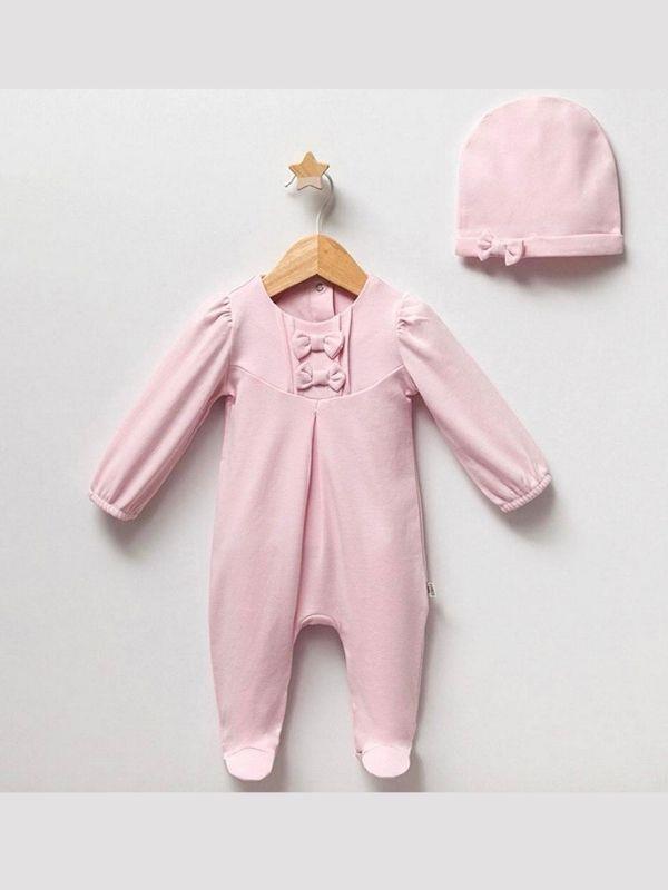 Kız Bebek Şapkalı Fiyonklu Tulum