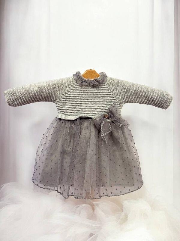 Kız Bebek Triko Tüllü Şık  Elbise