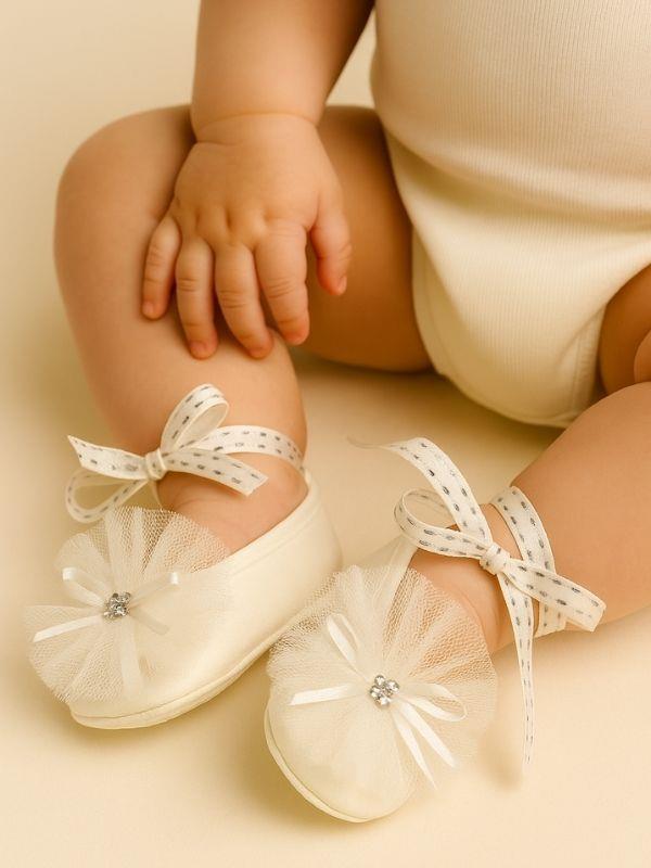 Kız Bebek Tüllü Fiyonk Bağlamalı 0-3 Ay Patik