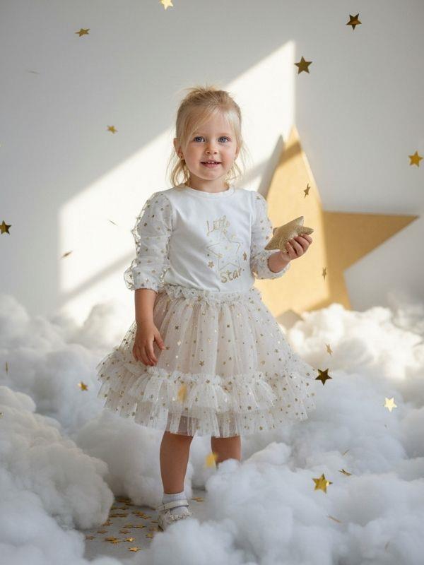 Kız Bebek Yıldız Desenli Tütü Etekli Takım