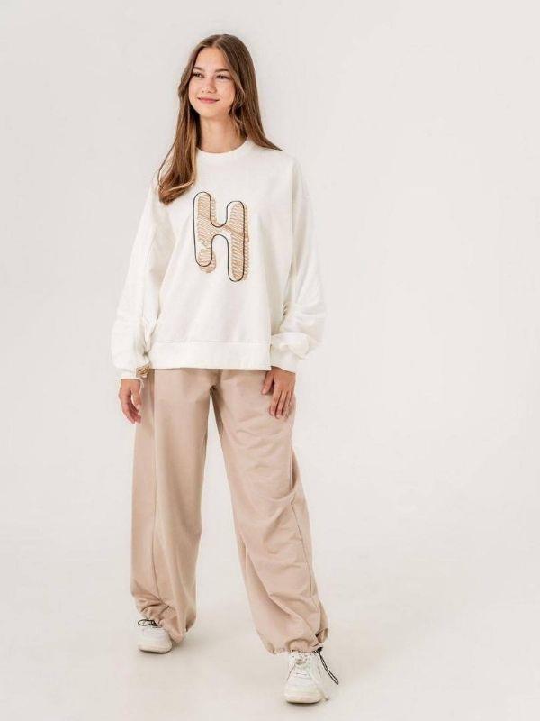 Kız Çocuk 2 İplik H Nakışlı Sweatshirt