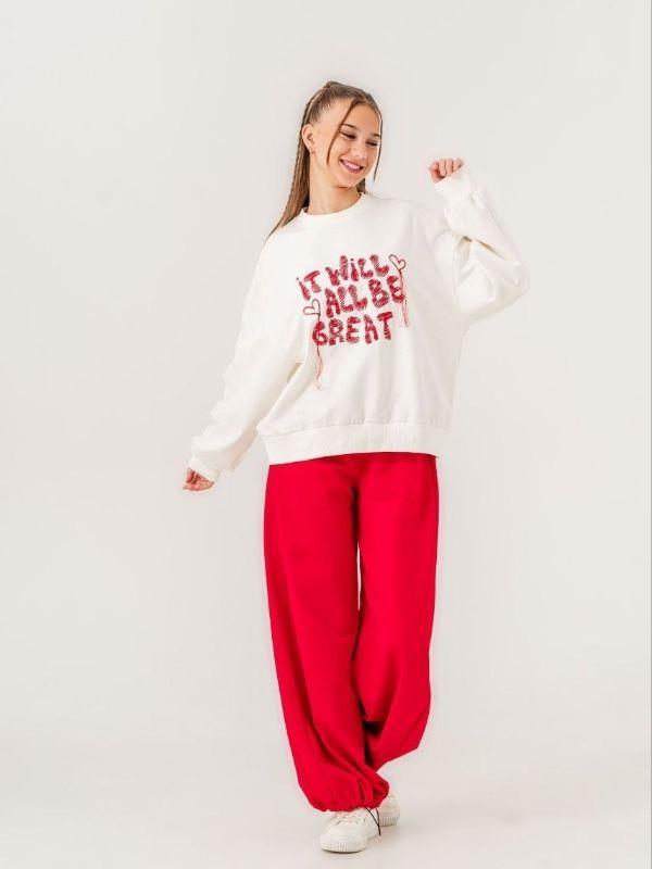 Kız Çocuk 2 İplik Nakışlı Sweatshirt