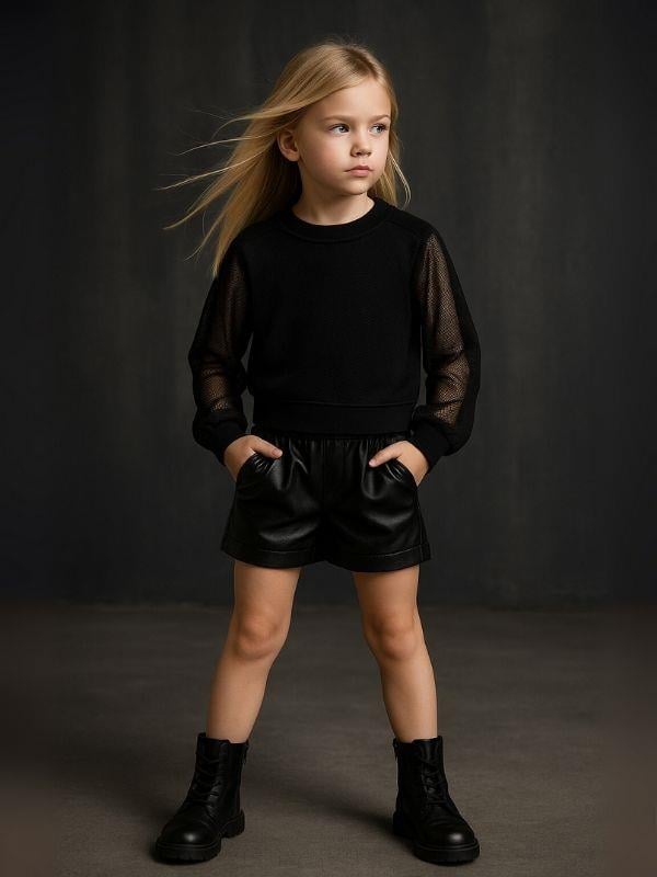 Kız Çocuk 2'li İç Bodyli File Bluz Takım