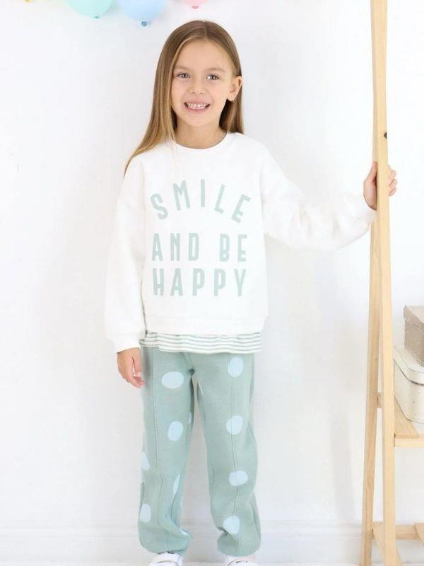 Kız Çocuk 3 İplik Şardonlu Smile Yazılı Eşofman Takım