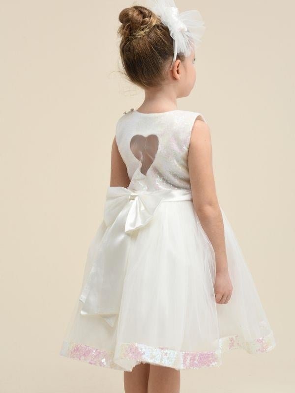 Kız Çocuk Arkası Kalp Dekolteli Pullu Tasarım Abiye