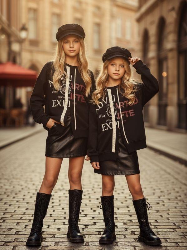 Kız Çocuk Asimetrik Kesim Fermuar Detaylı Oversize Tasarım Sweatshirt