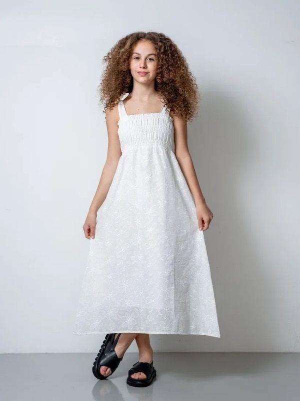 Kız Çocuk Askılı Bağlamalı Brode Elbise