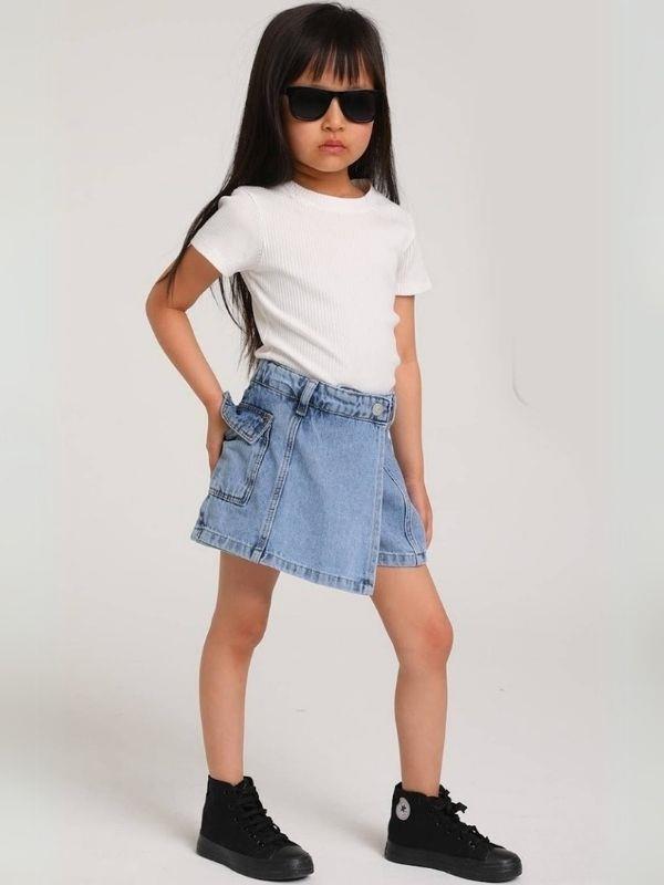 Kız Çocuk Bel lastikli Kot Şort Etek