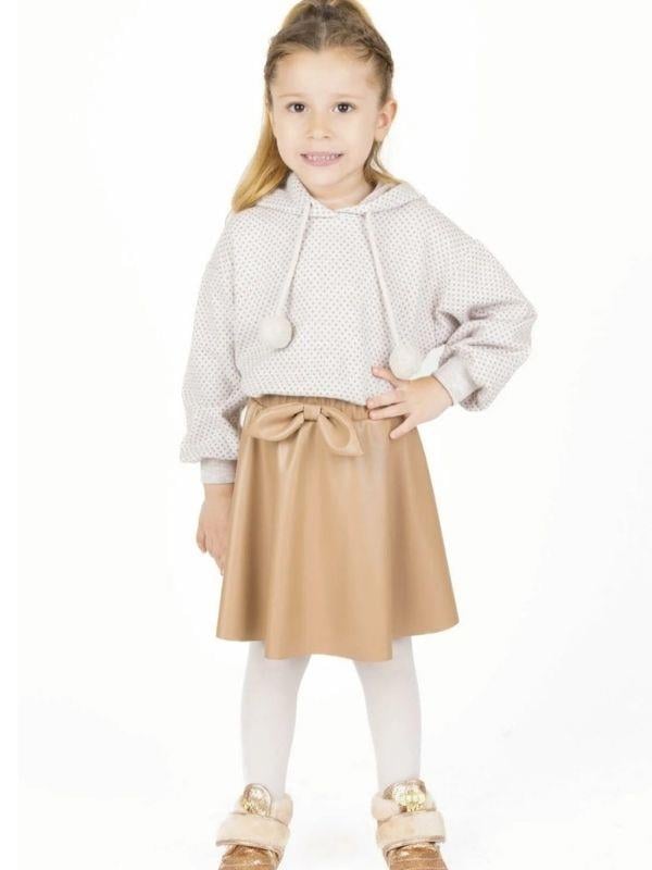 Kız Çocuk Beli Fiyonklu Deri Etek