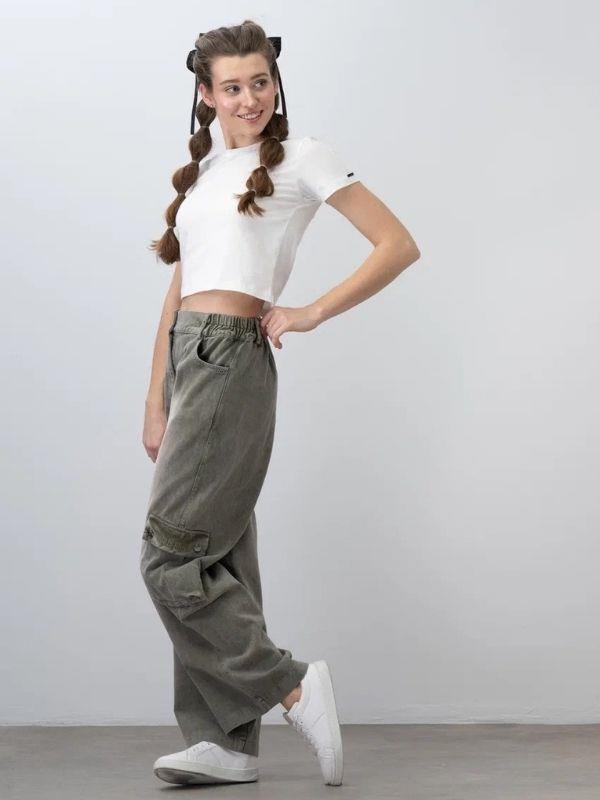 Kız Çocuk Beli Lastikli Gabardin Pantolon