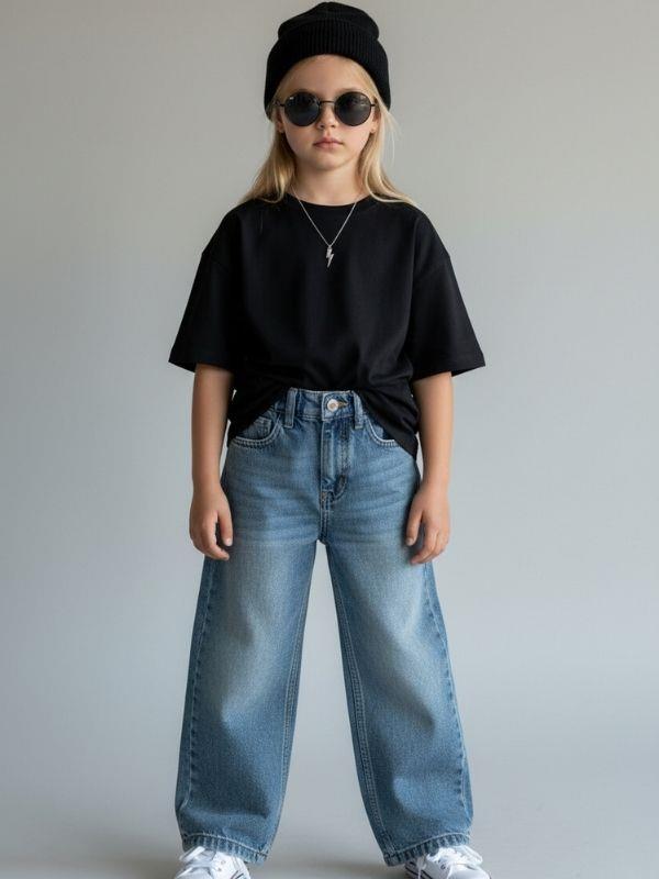 Kız Çocuk Beli Lastikli Jean Pantolon