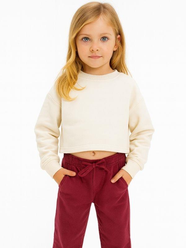 Kız Çocuk Beli Lastikli Mürdüm Yumuşak Kumaş Pantolon