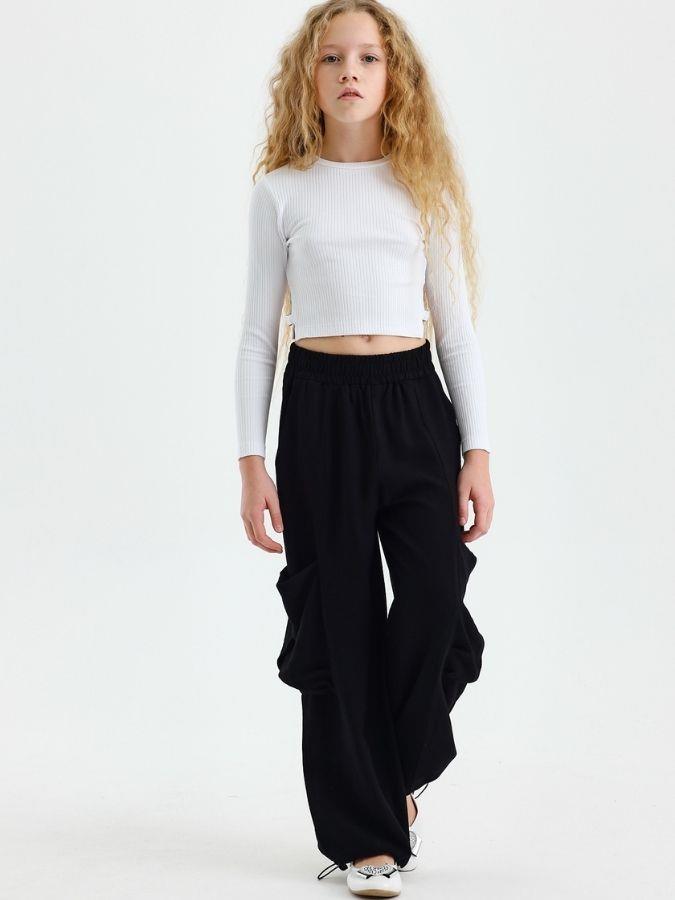 Kız Çocuk Bol Paça Cepli Beli Lastikli Kargo Pantolon