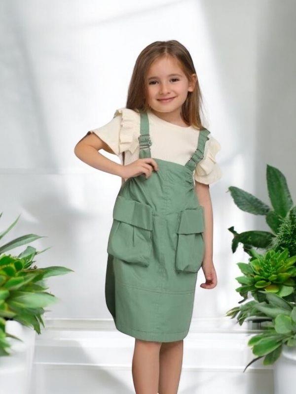 Kız Çocuk Büyük Cepli Askılı Salopet