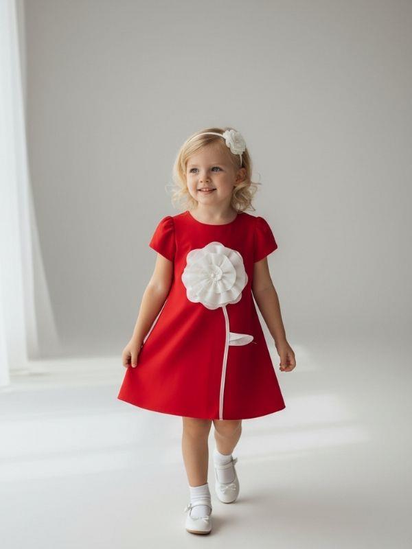 Kız Çocuk Çiçek İşlemeli Özel Gün Elbisesi