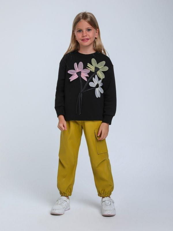 Kız Çocuk Çiçek İşlemeli Tasarım Sweatshirt