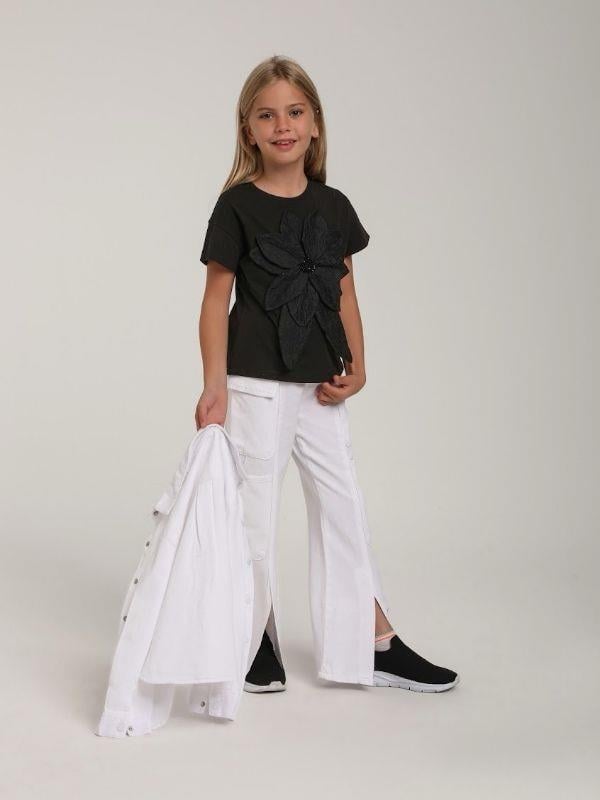 Kız Çocuk Çiçek İşlemeli Tasarım T-shirt